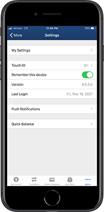 Mobile App Settings Screen